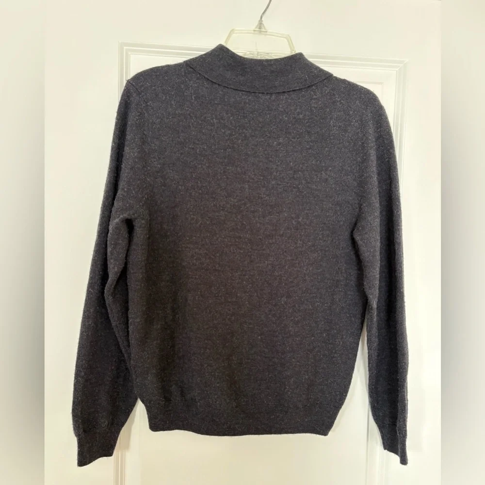 100% Merino Wool Collared Dark Gray Polo Sweater Charcoal Long Sleeve Men’s Sm